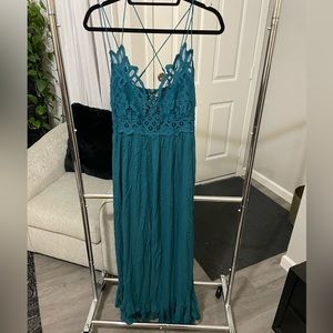 NEW Teal/Turquoise Free People One Adella Maxi Slip Dress - Size Large